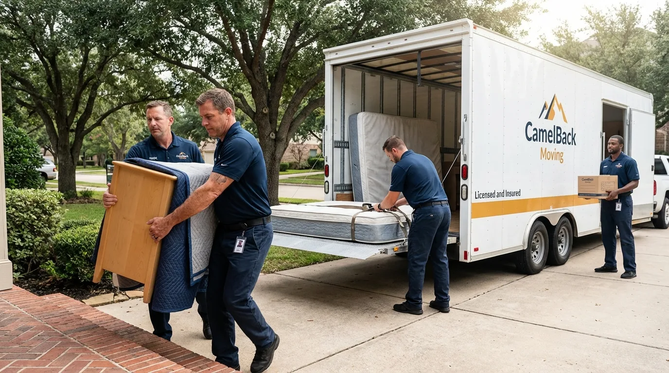 Crew loading residential truck for cross-state move from Union Springs, AL